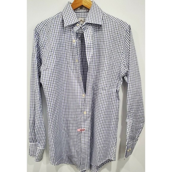 Peter Millar‎ Button Up Shirt Mens Medium Purple Plaid Long Sleeve Nanoluxe - Picture 1 of 5